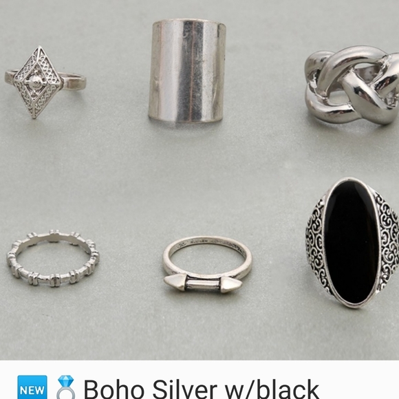 🆕️💍Boho Silver w/black rings - Picture 3 of 3